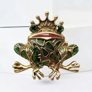 Gold and Green Frog Brooch